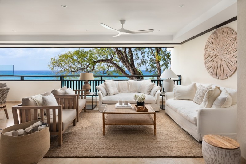 View of balcony with ocean in the background