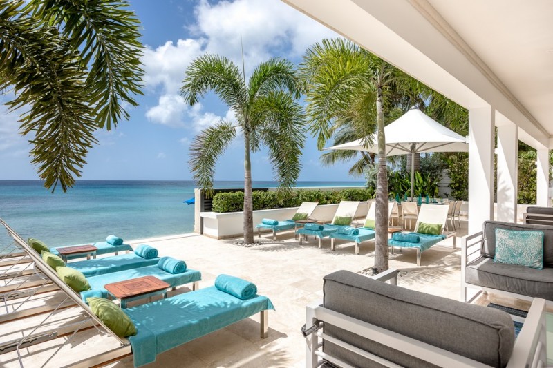 The terrace at Dolphin Beach House in Barbados
