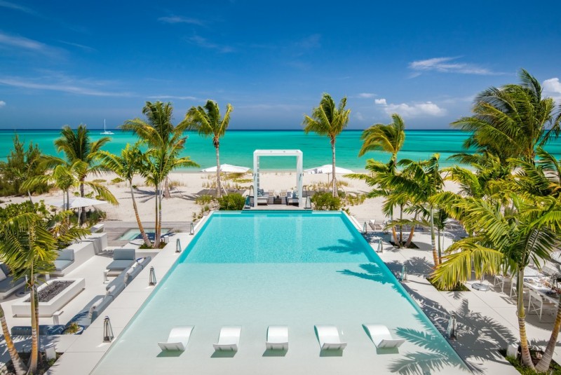 pool with sea in the background