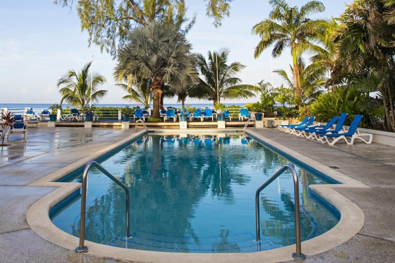 pool with sea in the background