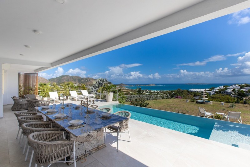 View of Pool with sea in the background