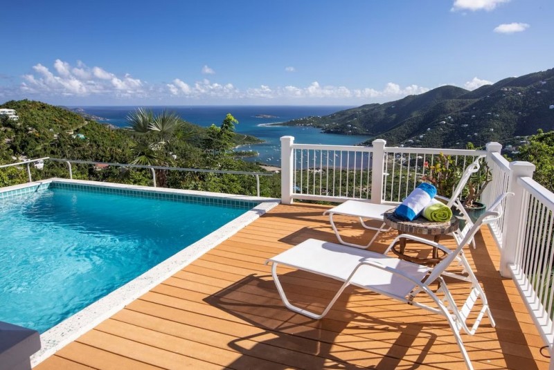 View of Pool with sea in the background