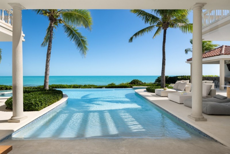 View of Pool with sea in the background