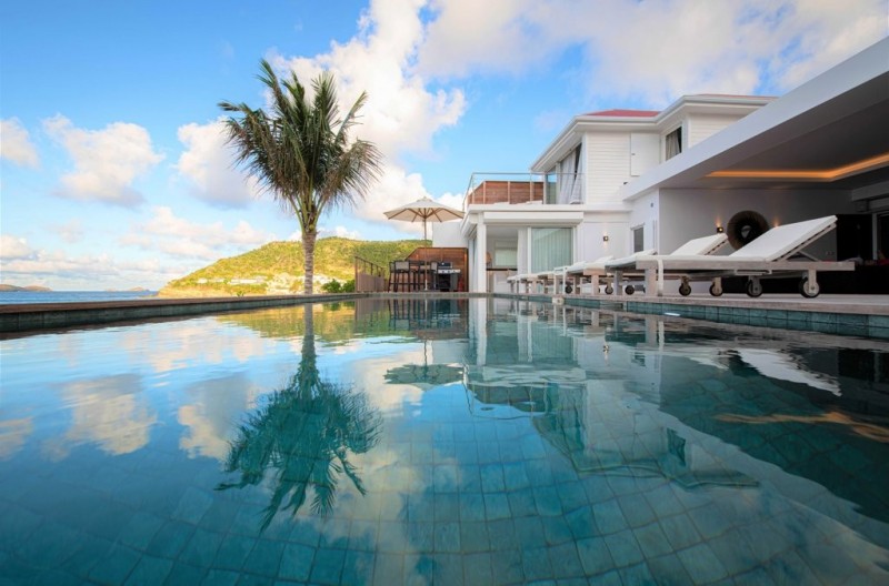 View of Pool with sea in the background