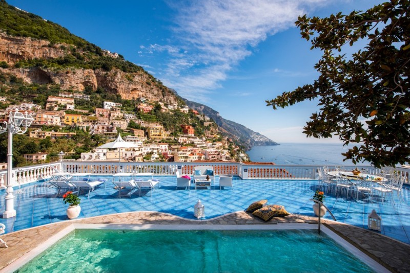 pool with sea in the background