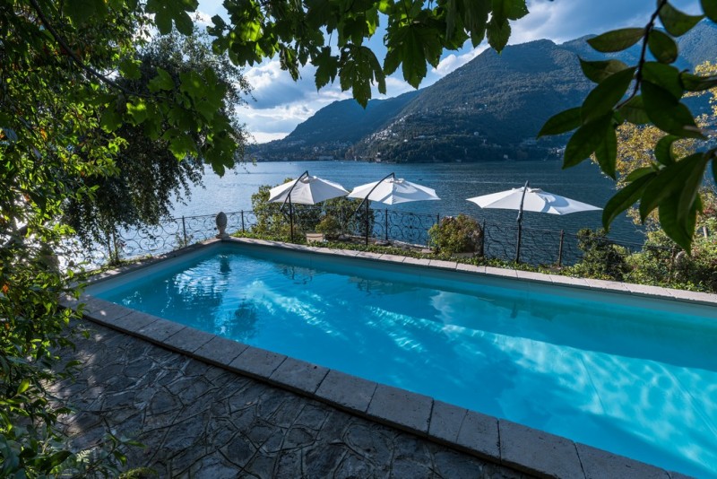 pool with lake in the background