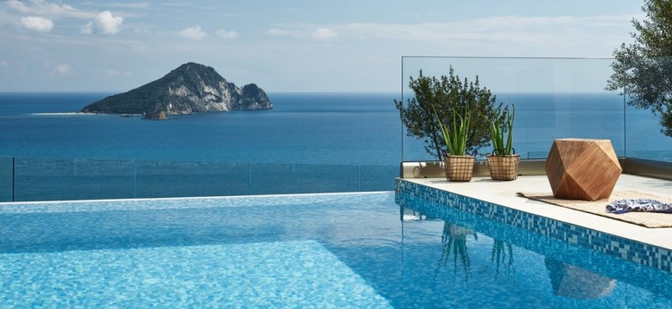 The pool and sea view at Villa Avra