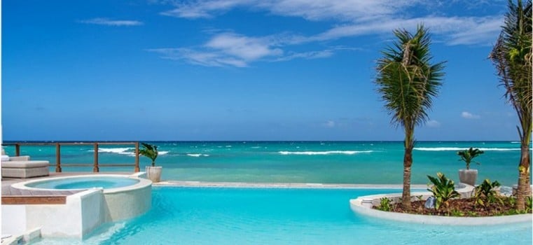 Stunning view from villa Tradewinds' pool towards the ocean.